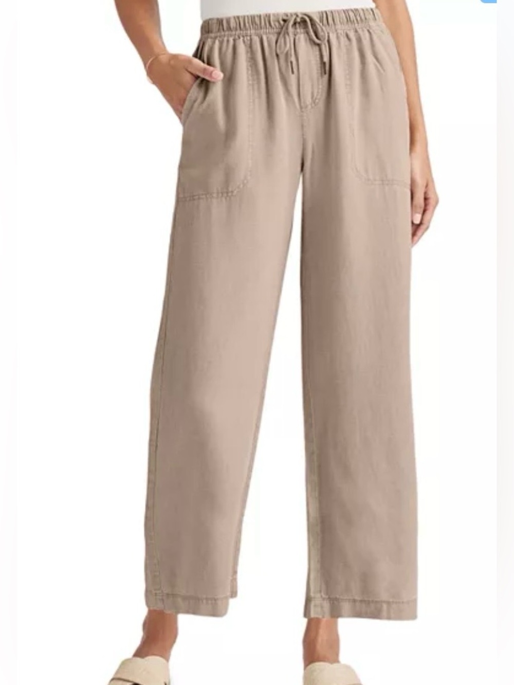 Splendid Wide-Leg Cropped Neutral Lightweight‎ Drawstring Pants - Beige XL